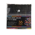 36-color set of black barrel 0.4mm fine point water-based fineliner pens in a PVC pouch - Black Barrel 36 Colors