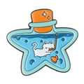 Cute star-shaped glass bottle enamel pin featuring a white cat diving with an orange fish - Star Diving Cat Bottle (XZ7795)