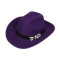 Chapeau de cow-boy en feutre violet avec ruban de perles et fleurs sur fond blanc - Pearl & Flower Band / 105-Purple