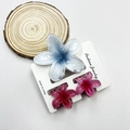 Frangipani hair clip set featuring blue gradient large clip and magenta small flower clips - Mixed Color Set #4 (includes Cards)