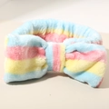 Sky blue and pink striped plush bow headband made of soft fleece for face washing - #14 [blue + Yellow + Pink] Striped Headband (single)