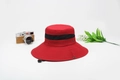 Red outdoor bucket sun hat with mesh breathable band and adjustable windproof strap - Burgundy