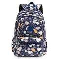 Dark blue nylon backpack featuring vibrant leaf patterns and multiple zip compartments - Yellow Maple Leaf