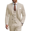 Men's slim fit 3-piece suit in beige featuring blazer, vest, and trousers for weddings - Beige