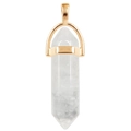 Macro shot of white hexagonal crystal pillar pendant with gold-plated metal cap and bail - Gold O-Chain / White Crystal