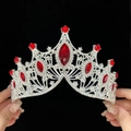 Elegant silver bridal crown featuring vibrant red gemstones and sparkling rhinestones - Standard Size / Silver/Red Zirconia