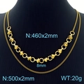Collar de doble capa de acero inoxidable dorado con cadenas finas y cuentas de 8mm - Dorado (Collar)