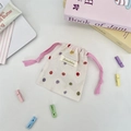 Polka dot drawstring storage bag in cream cotton linen with pink cord closure - 14cm*16cm / Colorful Dots Pink