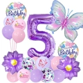 Purple butterfly 5th birthday balloon set with 3D wings and sunflower foil decorations - 5th Birthday Butterfly Set