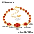 Bracciale in acciaio inossidabile placcato oro 18k con vetro ceco rosso e chiusura a moschettone - Oro Vetro Rosso (E655)