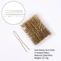 Golden 6cm U-shaped metal bobby pins 50-pack set for hair styling and fixing - 6cm U-Shaped-Bag Pack (50pcs) / Gold