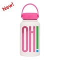 650ml white stainless steel sports water bottle with pink handle lid and OH! print - Ivory OH! Art Letters