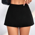 Women's black high-waisted elastic mini skirt with side slit in stretch knit fabric - S / Black