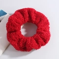 Plush red velvet scrunchie with lamb wool texture for elegant hairstyles and holiday gifts - Lamb Wool Red