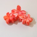 Three orange and white marble flower claw clips set made of high-quality acrylic - #17abs Orange-red - Three Flowers / Bulk (No Packaging)