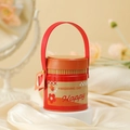 Caja de regalo cilíndrica roja para bodas con asa de cuero y etiqueta de corazón - Bloque de Color Cilíndrico / Rojo