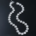 Men's hip hop silver iced out chain with round halo diamonds on black reflective background - 20 inch Necklace / Silver