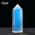Polished hexagonal opalite crystal point with milky white finish and blue sheen - Opal / Single Point 4-5cm