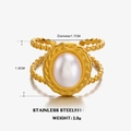 Anello in acciaio dorato con perla bianca ovale e fascia a doppio strato intrecciata - Stile Perla Ovale Oro