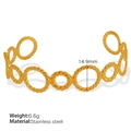Golden stainless steel wheat ear bracelet with interlocking open geometric ring design - Twisted Rope Circular Style (SZ81) / Gold