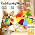 Plush squeaky flying disc toy with cartoon design for dog training and interactive play - Plush Squeaky Disc