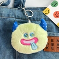 Cute green monster plush coin purse with blue star horns and a silver metal keychain - Little Monster Coin Purse - Light Green