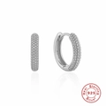 Créoles classiques en argent sterling S925 avec motif perlé texturé sur fond blanc épuré - Argent 925 / Or Blanc