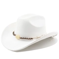 Detail of white fedora hat featuring ethnic beads and natural seashells band decoration - Pure White