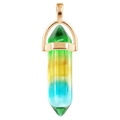 Hexagonal crystal pendant with green yellow blue gradient and rose gold metal clasp - Gradient (Blue-Yellow-Green) / Gold Cap Hexagonal Pendant