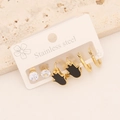 Three-pair gold stainless steel earrings set with Hamsa hand and zircon studs - 3# Hamsa Hand