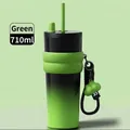 710ml black to green gradient insulated tumbler with straw and wavy sleeve - Gradient Green With Pendant