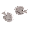 Silver cactus heart drop earrings with irregular sunburst starburst design for women - Cactus Heart Radial Style - Steel Color