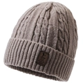 Winter men's thick fleece lined knitted beanie in neutral taupe with cable knit pattern - One Size / Light Beige