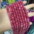 Macro detail of natural rose quartz abacus beads for DIY jewelry making and bracelets - Red Jade / 5*8mm (approx. 73 pcs/strand)