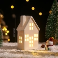 White ceramic Christmas house lantern decoration with warm LED light 14cm height - Window Pane House
