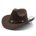 Chapeau de cowboy classique en feutre marron foncé avec ceinture en cuir et turquoise - M (56-58cm) / Marron