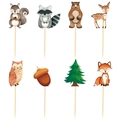 Set di 8 decorazioni per torta con animali della foresta e illustrazioni per baby shower - Set di Inserti Decorativi a Tema Animali della Foresta