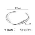 Detail showing dimensions of silver irregular stainless steel cuff with model and weight info - Silver Streamlined Irregular Style (HC-B20010-S)
