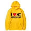 Yellow I Love My Boyfriend hoodie with heart print and front kangaroo pocket in size M - S / Tops / Yellow (I ❤️ MY BOYFRIEND)