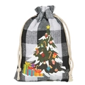 Christmas drawstring gift bag with black and white plaid pattern and festive tree print - B&W Plaid - Christmas Tree