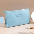 Travel and fashion cosmetic bag in light blue waterproof PU leather storage case - Blue-Medium
