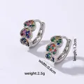 Silver hoop earrings with three rainbow pavé zircon hearts, size 1.2cm by 0.6cm - Silver Base Colorful Stone