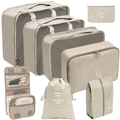 Beige 7-piece waterproof travel organizer set with mesh packing cubes and shoe bag - Toiletry Bag 8-Piece Set / Beige