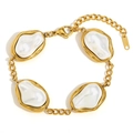 Pulsera de perlas barrocas en acero inoxidable bañado en oro 18K con perlas blancas - Pulsera de Perlas Barrocas-Dorado