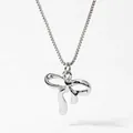 Detailed view of polished silver bow pendant with fine box chain jewelry texture - Silver Bowknot Necklace (PDD1084)