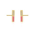 S925 sterling silver gold bar earrings with diamonds and pink enamel details - 925 Silver / Rose Red