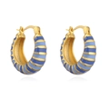 Orecchini a cerchio in smalto arcobaleno con strisce blu e finitura dorata - Righe Blu