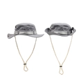 Vista doble de sombrero Boonie gris con ala ancha, botones de presión y cordón - Gris