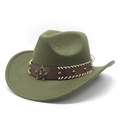 Detail of olive green felt cowboy hat featuring leather band and metal star badge - M (56-59cm) / Army Green