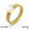Anello a maglia dorata con cuore bianco, larghezza 7mm e peso 2g design chic - US 6 / Cuore Intarsio in Conchiglia Oro (KR108348-K)
